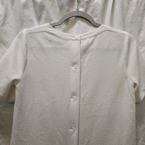 Madewell white textured button-down back short sleeve top poly/silk slits - Picture 7 of 11